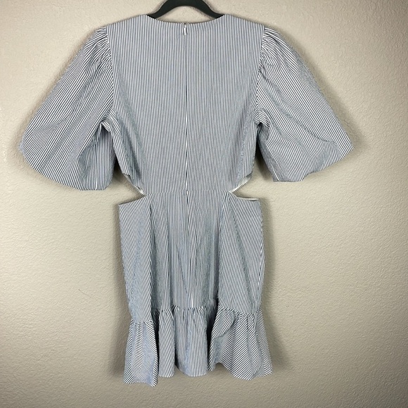 NWT Veronica Beard Iker Dress Side Cut Out Puff Sleeve Ruffle Mini Blue Sz 8 - Picture 8 of 15
